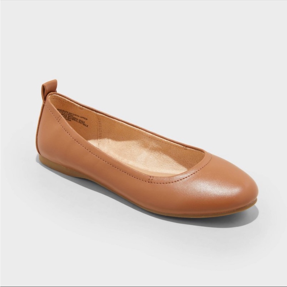 Danielle Scrunch Ballet Flats Memory Foam Insole Cognac Tan Flexible Outsole
